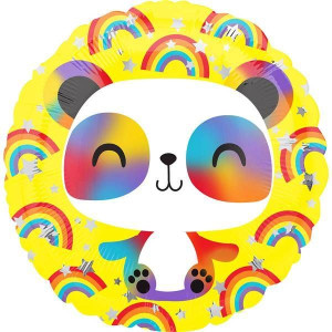 Balon Foliowy Żółty Panda Tęcza Okrągły 43 Cm