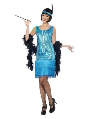 Strój Flapper Flapperka Niebieski Cekiny Retro - M