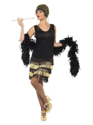 Strój Flapperki Retro Lata 20 Czarno-złota - M