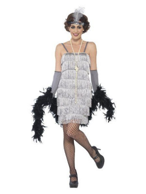 Strój Retro 3 El.lata 20 Flapper Szara Srebrna - L