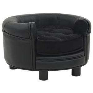 Sofa dla psa, czarna, 48x48x32 cm, plusz i sztuczna skóra