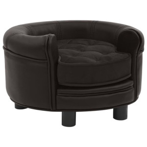 Sofa dla psa, brązowa, 48x48x32 cm, plusz i sztuczna skóra