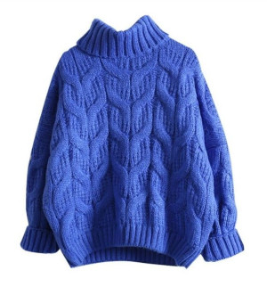 Sweter ciepły golf pleciony NIEBIESKI