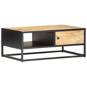 Stolik kawowy z drzwiczkami, 90x55x36 cm, surowe drewno mango