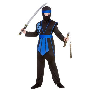 Strój Ninja Czarny Niebieski Smok Wojownik - 140