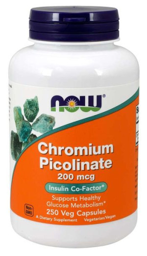NOW Foods CHROMIUM Picoliniate Chrom pikolinian 200mcg 250 kapsułek - suple