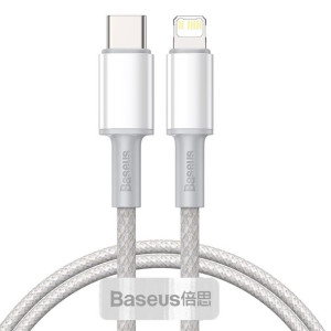 Kabel USB-C do Lightning Baseus High Density Braided, 20W, 5A, PD, 1m (biał