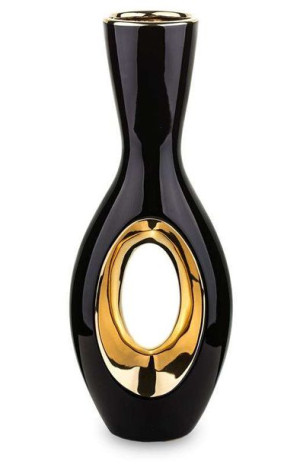 Nowoczesny wazon ceramiczny czarno-złoty H: 30 cm