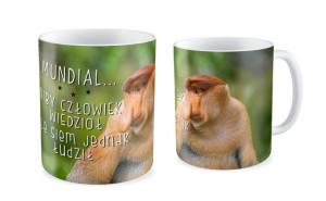 Kubek kibica z nosaczem  Niby człowiek wiedział a jednak się łudził