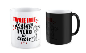 Kubek na walentynki z imieniem Jestem wpatrzony tylko w Ciebie