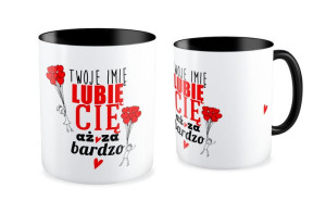 Kubek na walentynki z imieniem Lubię Cię aż za bardzo