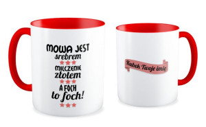 Kubek miłosny z imieniem Mowa jest srebrem milczenie złotem