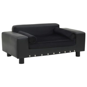 Sofa dla psa, czarna, 81x43x31 cm, plusz i sztuczna skóra