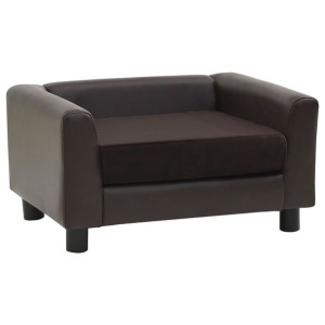 Sofa dla psa, brązowa, 60x43x30 cm, plusz i sztuczna skóra