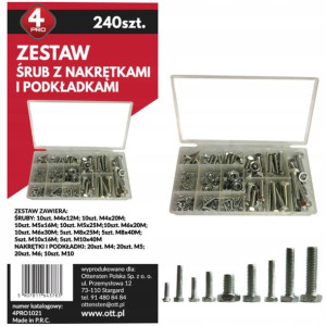 Śruba Z Nakrętką 240 Szt Zestaw Śrub Z Nakrętkami