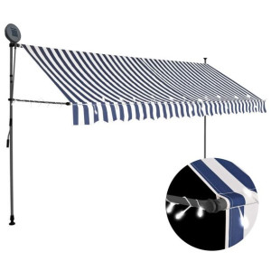 Lumarko Ręcznie zwijana markiza z LED, 400 cm, niebiesko-biała