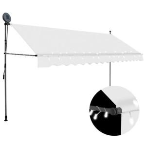 Lumarko Ręcznie zwijana markiza z LED, 350 cm, kremowa
