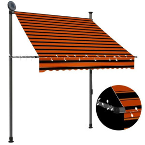 Lumarko Ręcznie zwijana markiza z LED, 150 cm, pomarańczowo-brązowa