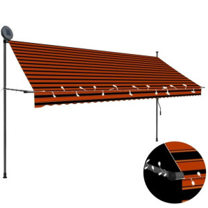 Lumarko Ręcznie zwijana markiza z LED, 350 cm, pomarańczowo-brązowa