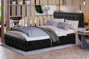 Łóżko do sypialni 180x200 Z POJEMNIKIEM SFG089 - CZARNY, GUZIKI