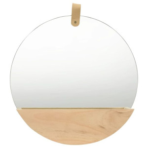 Lustro ścienne z półką z litego drewna sosnowego, 35 cm