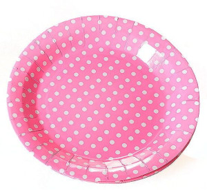 Talerzyki Papierowe W Groszki Różowe 22cm 6szt C1a