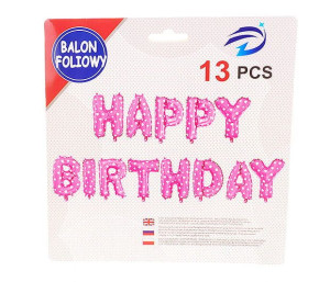 Balon Napis Happy Birthday C1a Różowy