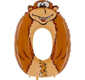 Balon 100cm Cyfra 0 Zwierzątka Małpka