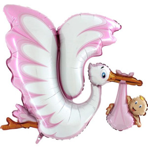 Balon Grabo 53" Bocian Z Dzieckiem Różowy