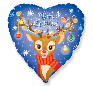 Balon 18" Merry Christmas Renifer Serce