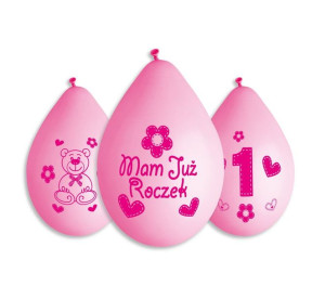 Balony Lateksowe Mam Już Roczek Z Jedynką Różowe 5szt Wiszące