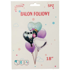 Balon Foliowy I Lateksowy 18" Serca Garnitur 5szt