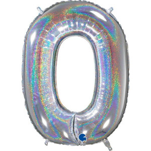 Balon 10ocm Cyfra Srebrna Holograficzna 0