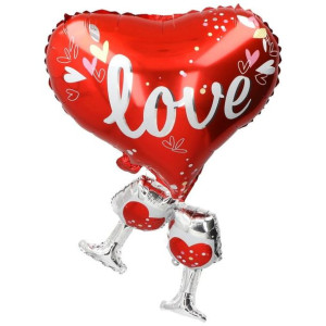 Balon Foliowy Serce Czerwone Love Kieliszki 47x69cm