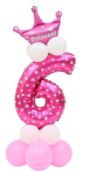 Balon Cyfra 6 Rożowa Zestaw Urodzinowy 14szt