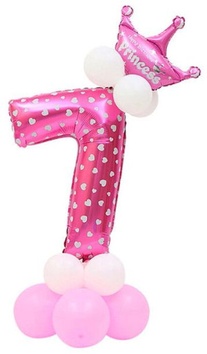 Balon Cyfra 7 Rożowa Zestaw Urodzinowy 14szt
