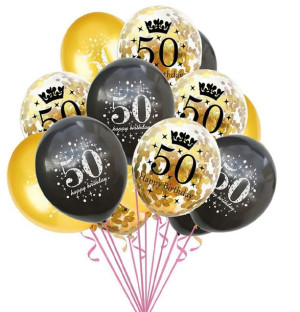 Balon Lateksowy 12" Happy Birthday 50 Z Konfetti Opak 6szt