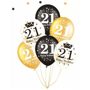Balon Lateksowy 12" Happy Birthday 21 Z Konfetti Opak 6szt