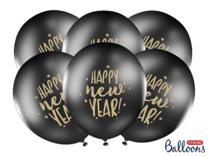 Balony 30cm Happy New Year Pastel Black Opak 6szt