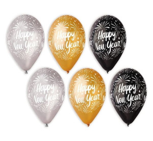 Balony Lateksowe Happy New Year 3 Kolory 6szt