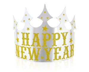 Tiara Papierowa Happy New Year Srebrna Złoty Brokat 4szt