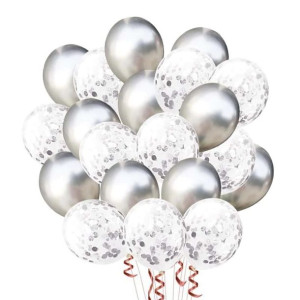 Balony 12" Srebrne Ze Srebrnym Konfetti Opak 10szt