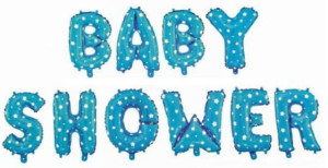 Balon Foliowy Napis Baby Shower Niebieski W Białe Gwiazdki 10szt 45cm