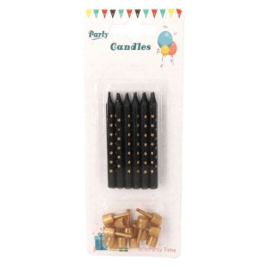 Świeczki Urodzinowe Czarne W Złote Gwiazdki 12szt
