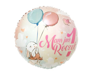 Balon Foliowy Cyfra 1 Mam Już 1 Roczek 18"króliczek
