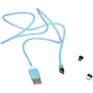 Kabel 1m Magnetyczny 3w1 Gumowy Świecący Micro Usb Typ-c Niebieski