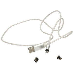 Kabel 1m Magnetyczny 3w1 Gumowy Świecący Micro Usb Typ-c Biały