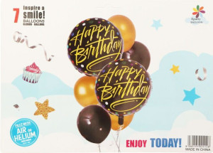 Zestaw Balonów Happy Birthday Czarno Złoty 7szt