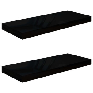 Półki ścienne, 2 szt., wysoki połysk czarne, 60x23,5x3,8cm, MDF