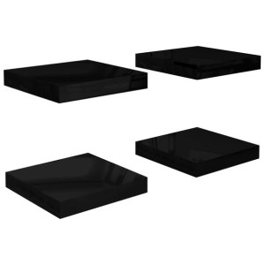 Półki ścienne, 4 szt., czarne, wysoki połysk, 23x23,5x3,8cm MDF
